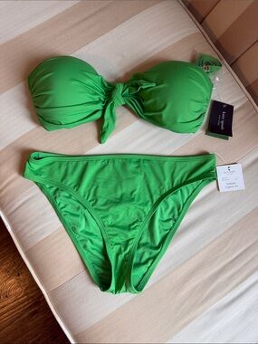 NWT Kate Spade Green Bandeau Bikini Set with Knot Front